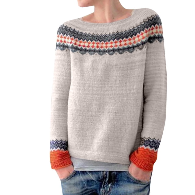 Tiweut Chandails Décontractés pour Femmes Doublés en Polaire Chandail d'Hiver Manches Longues Col Rond Longueur Moyenne Blouses Patchwork Gris,m