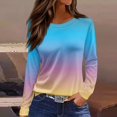 thumbnail image 4 of Hauts Multicolores pour Femmes Hauts d'Automne pour Femmes Col Rond Manches Longues Chemises Ourlet Fendu Tendance Coupe Ample Blouses Imprimées Décontractées Pull-Over pour Sortir, 4 of 6