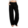 thumbnail image 1 of RKSTN Womens Pants Fall Casual Cotton Linen Drawstring Long Pants Elastic Waist Lightweight Wide Leg Pants with Pockets, 1 of 9