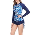 thumbnail image 1 of Aboser Rash Guard for Women Two Piece Surfing Swimsuit Printed Long Sleeve Bathing Suit Athletic Zip Front Swimwear Sun Protection Wetsuit with Shorts, 1 of 8