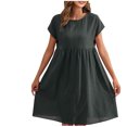 thumbnail image 1 of Yuyuzo Robes d'Été pour Femmes 2025 Coton Lin Manches Courtes Plissées Robe Midi Décontractée T-Shirt Fluide Robe d'Été, 1 of 5