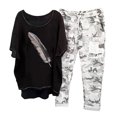 thumbnail image 2 of Aqestyerly Hauts pour Femmes Chic Décontracté T-Shirt à Imprimé pour Femmes Col Ras du Cou Manches Mi-Longues Chandail à Enfiler Hauts + Ensembles Pantalon, 2 of 5