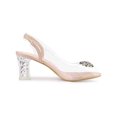 thumbnail image 3 of BLISSFUL STEP Women's Shoes Clear Slingback Rhinestone Peep Toe Block Heel Sandals Beige 6, 3 of 7