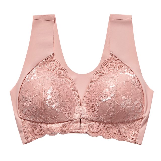 Timegard Front Closure Bras for Women Wide Strap Wireless Flower Lace Full Support Back Smoothing Bras