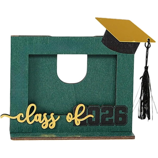 IumwxzGraduation Photo Frame 2026 Wooden Desktop Bachelor Cap Tassel Keepsake College High School Memory Display Solid Durable Compact Gift 1pc Green