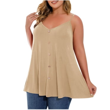 BLVB Camisole Grande Taille pour Femmes Décontractée Fluide Cami à Bretelles Spaghetti Ajustables Débardeur Été Ample Plage Vacances Vêtements L-5TG