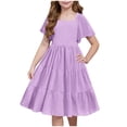thumbnail image 3 of Jinhomg Robe d'Été pour Filles Décontractée à Smocks, Robes Bohèmes Fluides à Manches à Volants, Robe Midi à Étages Violette 5 Ans, 3 of 9