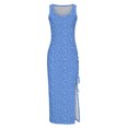 thumbnail image 4 of Womens Sleeveless Tight Maxi Dress Side Slit Drawstring Ruched Slim Fit Tank Dress U Neck Summer Club Beach Sun Dresses, 4 of 5