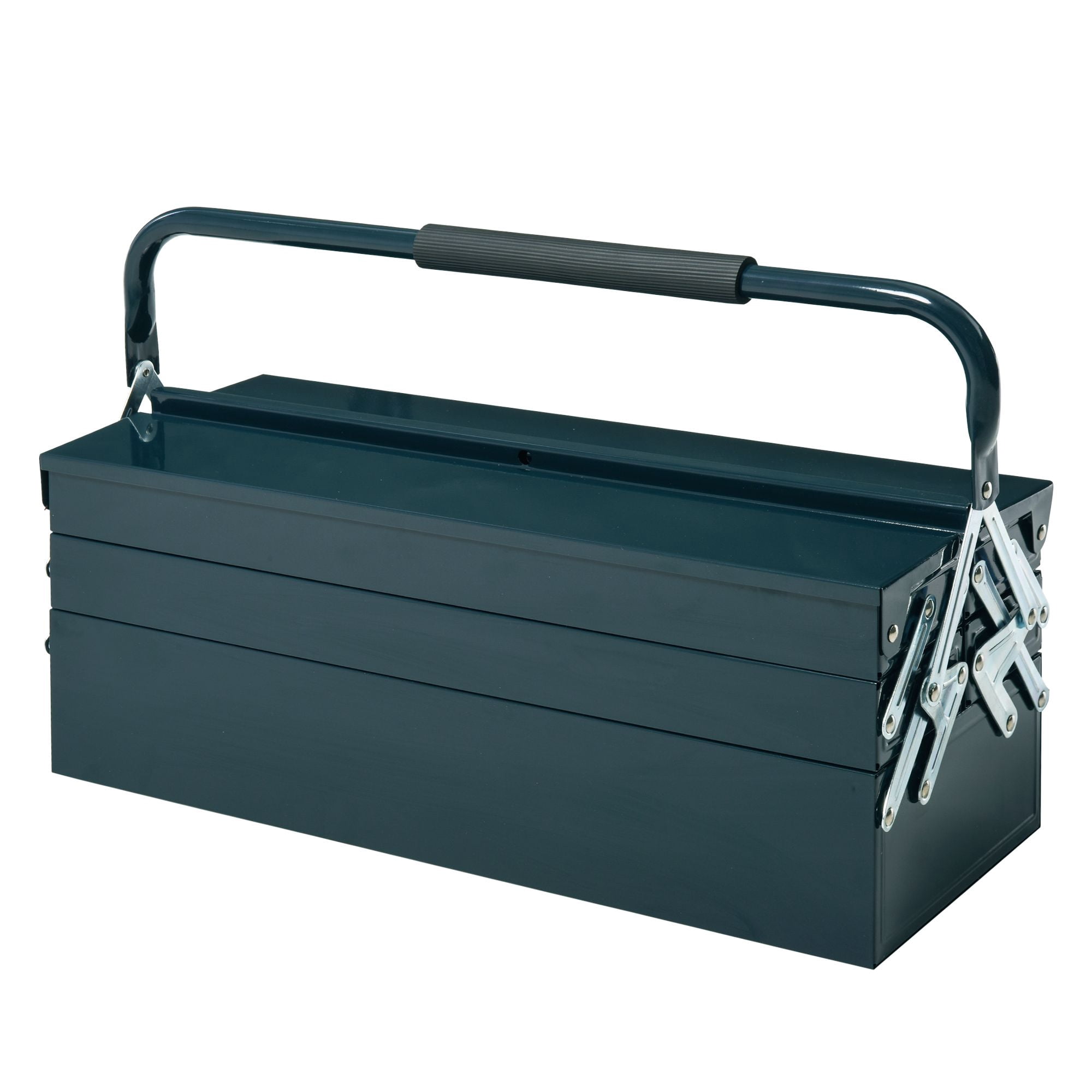 Cantilever Toolbox: 5-Tray Portable Steel Tool Chest for Workshop & Garage Organization, Dark Green