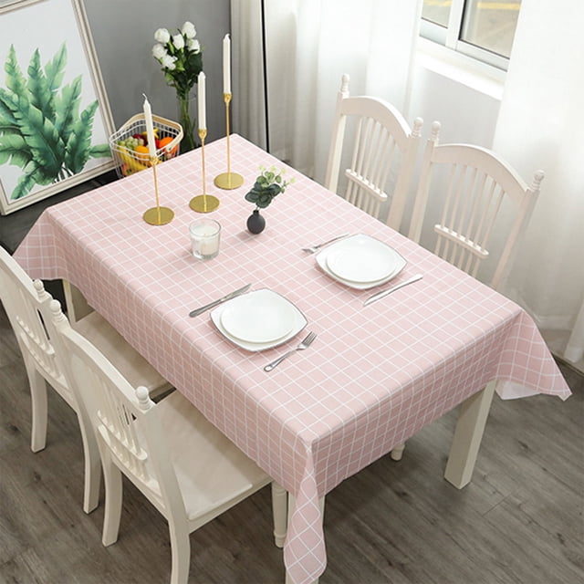 Plastic Tablecloth Waterproof Oil Resistant, ZZkhGO Wipeable Checkered Table Cover, Extra Large 54x71 Inch PVC Picnic Mat for Outdoor Camping Dining, Pink