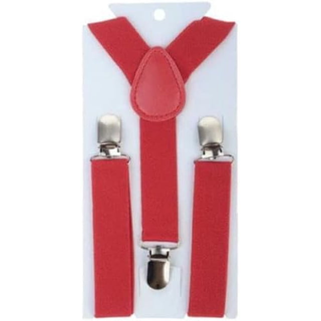 LOVEVER Bretelles pour Enfants Filles Garçons, Mode, Ajustables, à Clipser, Dos en Y, Élastiques, avec Pinces Métalliques Robustes pour Garçons et Filles, Rouge