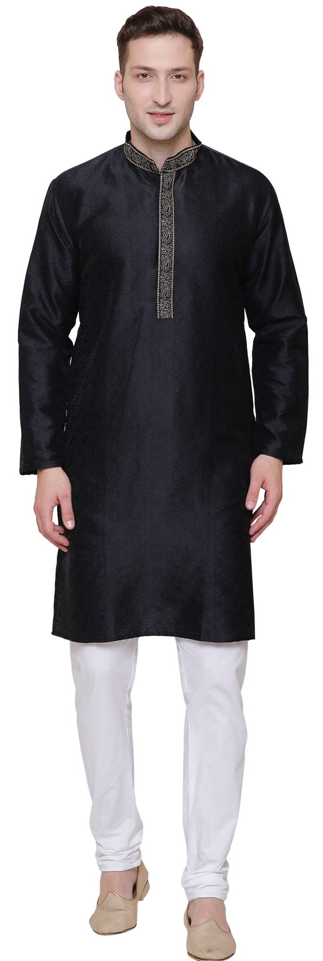 Kurta Pyjama pour Homme Vêtements Inde Mariage Fête (Noir, P)