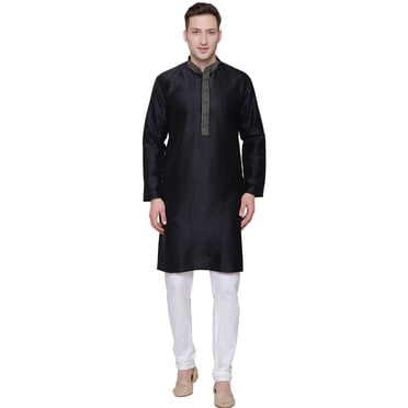 Kurta Pyjama pour Homme Vêtements Inde Mariage Fête (Noir, m)