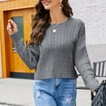 thumbnail image 2 of Timegard Chandails pour Femmes Col Rond Court Manches Longues Pull Automne Hiver Couleur Unie Hauts en Tricot, 2 of 4