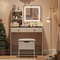 thumbnail image 2 of Vanity Desk with LED Light Mirror and Charging Station, Small Makeup Vanities Set with 2 Drawers, Vanity for Girls Women with Storage Stool, Vanity Table for Bedroom, 2 of 7