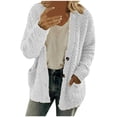 thumbnail image 1 of Women‘s Fleece Sweater Open Front Cardigan Plus Size Button Down Coat Winter Thermal Outwear Sweatshirt (XL  White), 1 of 6