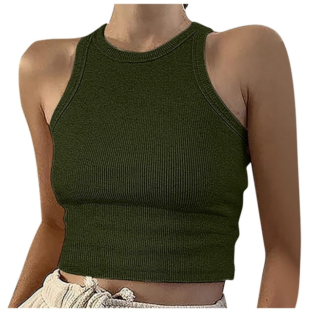 Hauts Courts Unis Débardeur pour Femme Couleur Sans Manches Col Rond Blouse pour Femme