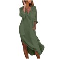 thumbnail image 2 of EGNMCR Robes d'Automne pour Femmes Décontractées en Coton et Lin, Couleur Unie, Robes Maxi Amples, Robe Chemise Longue au Style Élégant, 2 of 7