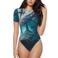 thumbnail image 1 of KLL Avion Requin pour Femmes Justaucorps à Manches Courtes, Justaucorps Aguichant une Pièce Col Rond Justaucorps Shapewear Contrôle du Ventre-TG, 1 of 7