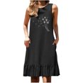 thumbnail image 2 of Ovzne Robes d'Été pour Femmes Robe Femmes Mode Femmes Imprimé Col Rond Sans Manches Poche Jupe Plissée Robe à Empiècements Robe d'Été Imprimée Liquidation, 2 of 6