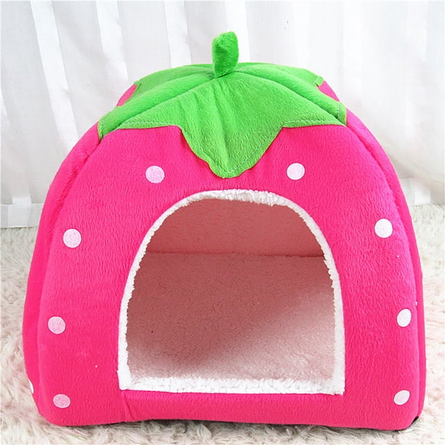 YUTK Lit Rond pour Chien, Liquidation Maison d'Hiver Intérieure Maison Maison Rembourrée Yourte Pliante Tente Fraise Rose P