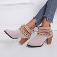 thumbnail image 2 of Pisexur Women's Ankle Boots Western Rivet Buckle Zipper Booties Texture Patchwork Chelsea Style Bootie, 2 of 7
