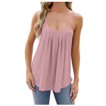 AherBiu Débardeurs pour Femmes Broderie Illet Camisole Ample Décontractée Fluide Col Rond Bretelles Spaghetti Boho