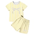 thumbnail image 3 of Ensemble de Pyjama d'Été pour Filles Style Coréen, Manches Courtes, Rayé, Deux Pièces, pour le Quotidien et les Activités Extérieures, 3 of 3