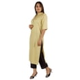 thumbnail image 3 of Moomaya Solid Rayon Kurta For Women bell Sleeve Drawstring Neck Long Ethnic Kurti, 3 of 7
