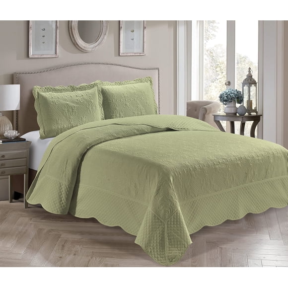 Home Collection Couvre-Lit Matelassé Uni Gaufré 3 Pcs Surdimensionné Nouveau # Veronica (Vert Sauge, Grand Lit/reine)