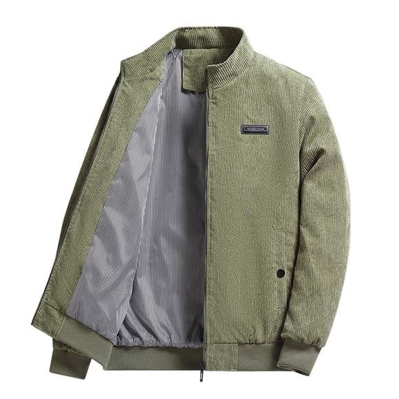 Pisexur Fleece Jacket Men Men's Solid Color Corduroy Long Sleeved Pocket Stand Up Collar Jacket Coat Mens Winter Coats Warming Jacket