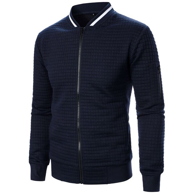 RXIRUCGD Man Solid Color Zipper Stand Collar Hoodie Coat, Navy, Size: 3XL