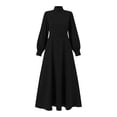 thumbnail image 4 of Women High Neck Abaya Muslim Dress Solid Color Prayer Clothes Long Sleeve Islamic Robe Full Length Dresses, 4 of 6