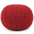 thumbnail image 1 of Simpli Home Shelby Pouf Rond Bohème en Tricot à la Main en Coton Rouge Bonbon, 1 of 5