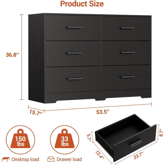 Ourlova Commode à 6 Tiroirs Commode Moderne Structure Durable avec Tiroirs Profonds Dispositif Anti-Basculement pour Maison Bureau Salon