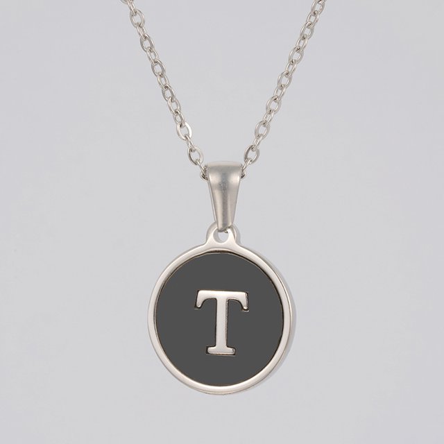 Colliers, Collier Lettre Coquille Mignonne pour Filles, Pendentifs Pièce pour Filles en Acier Inoxydable Colliers Initiale pour Femmes Bijoux Rond