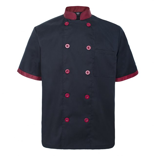 TOPTIE Manteau de Chef Unisexe à Manches Courtes, Noir et Rouge