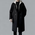 thumbnail image 4 of hoksml Men's Fake Two-Piece Hooded Wool Coat Color Block Plaid Lining Mid-Length Double Breasted Zipper Closure Trench Coat with Pockets, 4 of 9