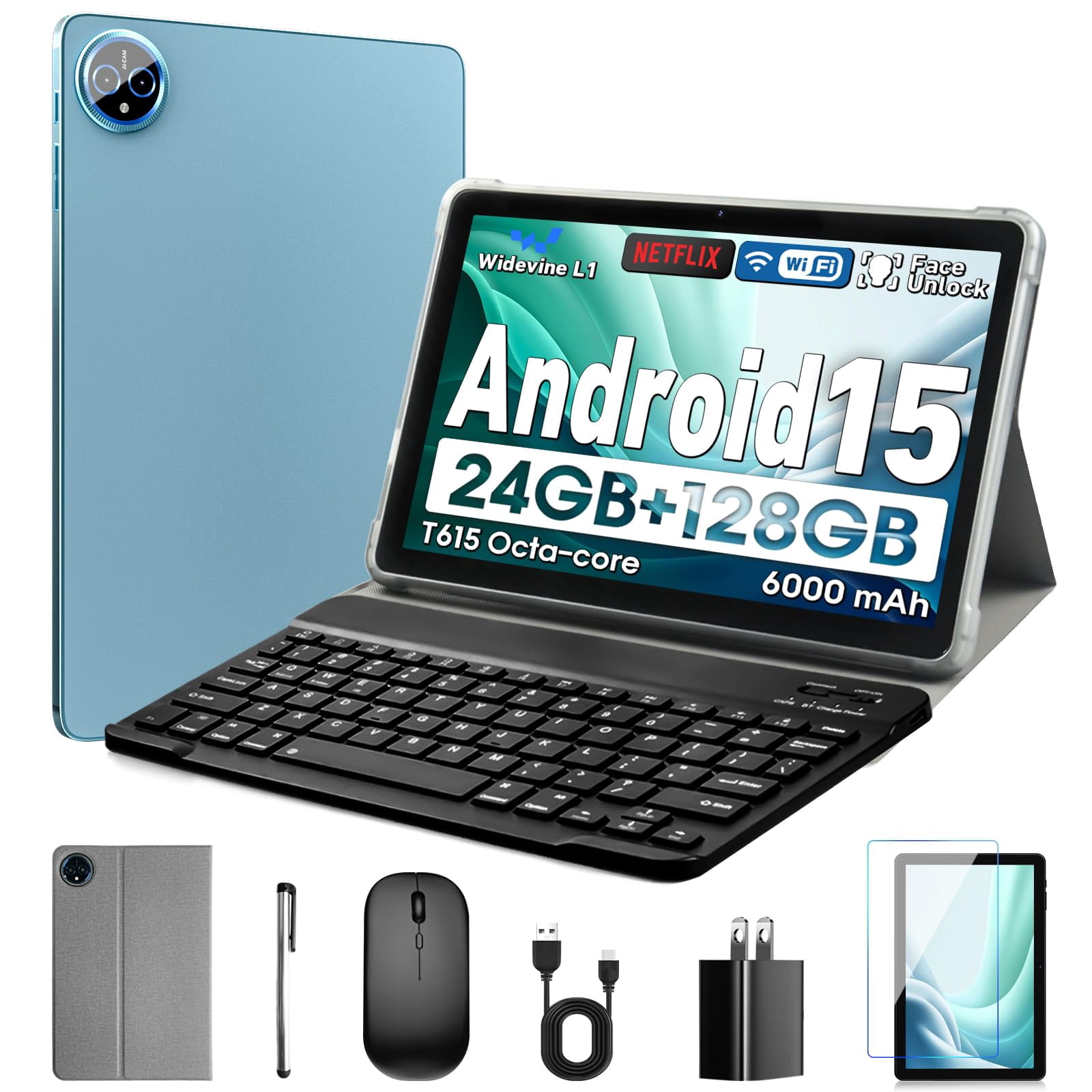 Aobante 10 Inch Tablet, Android 15 with 24GB RAM + 128GB ROM (1TB Expandable), Octa-Core, 1280x800 IPS HD Touchscreen, 5MP+8MP Du