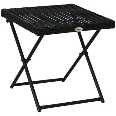 Outsunny Folding Rattan Coffee Table Patio Wicker Side Table, Black