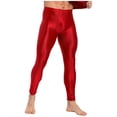 thumbnail image 2 of YUUMIN Men's Shiny Compression Pants Oil Glossy Stretchy Workout Sports Base Layer Trousers Burgundy L, 2 of 6