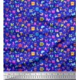 thumbnail image 1 of Soimoi Blue Velvet Fabric Insect,Sun & Cartoon Alphabets Text Printed Craft Fabric by The Yard 58 Inch Wide, 1 of 3