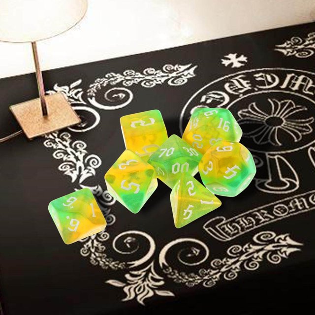 Ensemble de dés Multifacettes 7 Pcs Ensemble de dés de Table Jeux Accessoires de Fête Jouets Éducatifs Vert et Orange