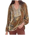 thumbnail image 1 of IROINID Hauts Grande Taille pour Femmes Col Rond Manches Longues T-shirt Imprimé Blouse, Jaune, 1 of 6