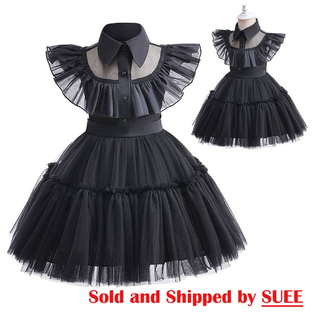 SUEE Robe Wednesday Addams pour Tout-Petits, Déguisement de Fête d'Halloween Cosplay pour Enfants