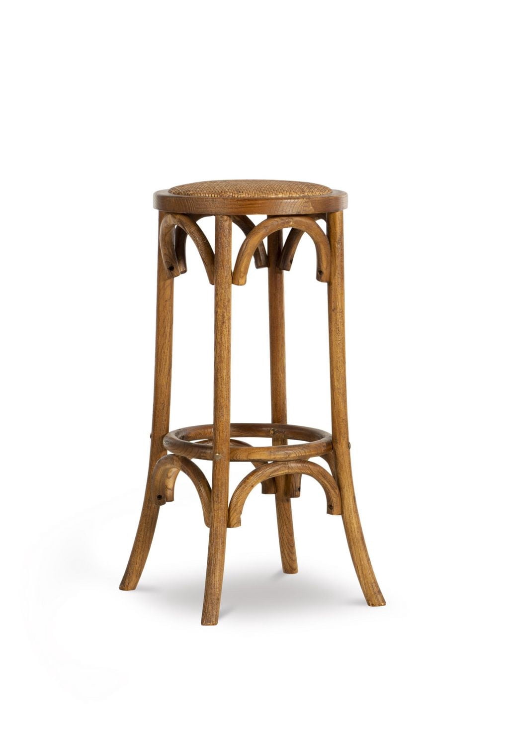 Whit Rattan Seat Backless Barstool, Walnut