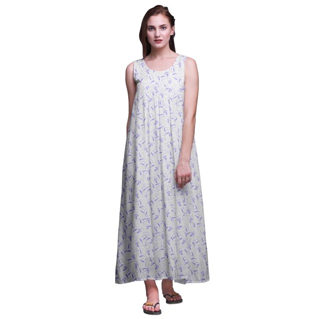Bimba Robe de Nuit en Rayonne Imprimée pour Femmes, Sans Manches, Tenue de Nuit, Robe Maxi - TG