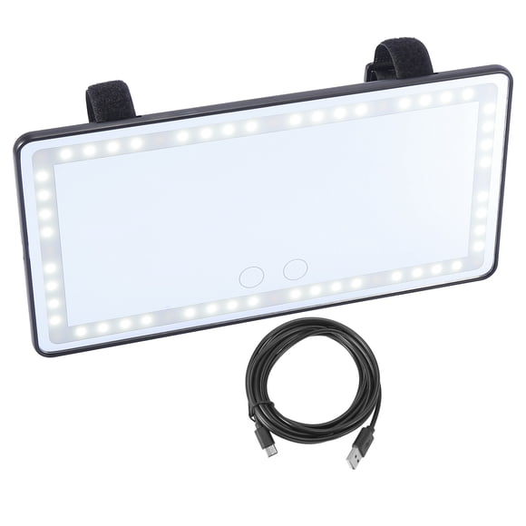 Unique Bargains Miroir Pare-Soleil Intérieur de Voiture Blanc, Sangles Ajustables, Trousse de Miroir de Maquillage avec Lumière Blanche Chaude