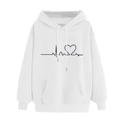 Casual Womens Sweat Shirts Snap Hoodie Long Sweatshirt Hoodie with Zipper Sweatshirt for Women Hoodies Women's Casual Print Pullover Tops Long Sleeved Top White L