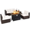 thumbnail image 2 of Costway 6PCS Patio Rattan Furniture Set 42" Fire Pit Table Cover Sofa Cushion Off White, 2 of 10